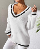 Contrast Trim V-Neck Long Sleeve Sweater