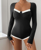 Perfee Ribbed Contrast Long Sleeve Bodysuit