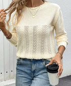 Perfee Openwork Round Neck Long Sleeve Sweater