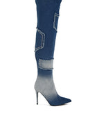 Eilish Rhinestones Knee High Denim Boots