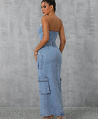 Slit Half Button Tube Denim Dress