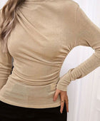 Ruched Mock Neck Long Sleeve T-Shirt