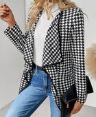 Houndstooth Open Front Long Sleeve Jacket