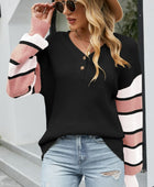 Color Block V-Neck Dropped Shoulder Sweater