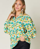 Full Size Printed Smocked Long Sleeve Blouse - Body By J'ne