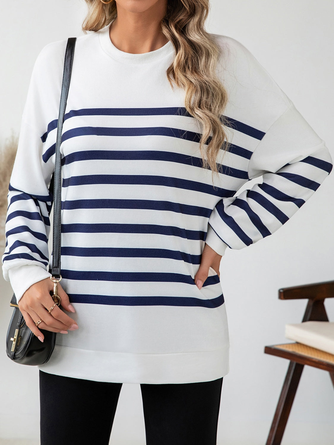 Striped Round Neck Long Sleeve T-Shirt - Body By J'ne