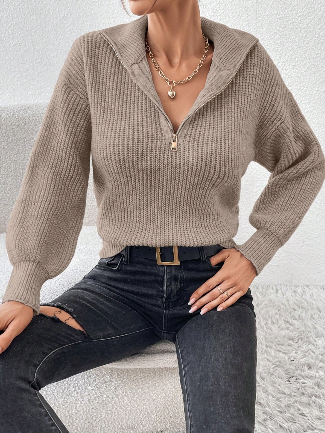 Honey Half Zip Dropped Shoulder Sweater - Body By J'ne