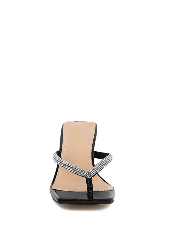 LITCHI CRYSTAL LINED THONG BLOCK HEELED SANDAL - Body By J'ne