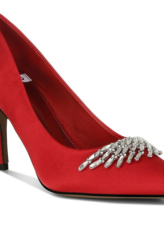Rhodolia Diamante Brooch Detail Satin Pumps - Body By J'ne
