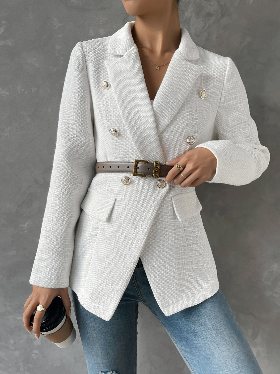 Lapel Collar Long Sleeve Blazer with Pockets - Body By J'ne
