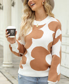 Flower Round Neck Dropped Shoulder Sweater