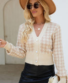 Houndstooth Button Up Long Sleeve Cardigan