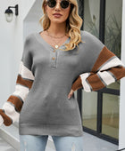 Color Block V-Neck Dropped Shoulder Sweater