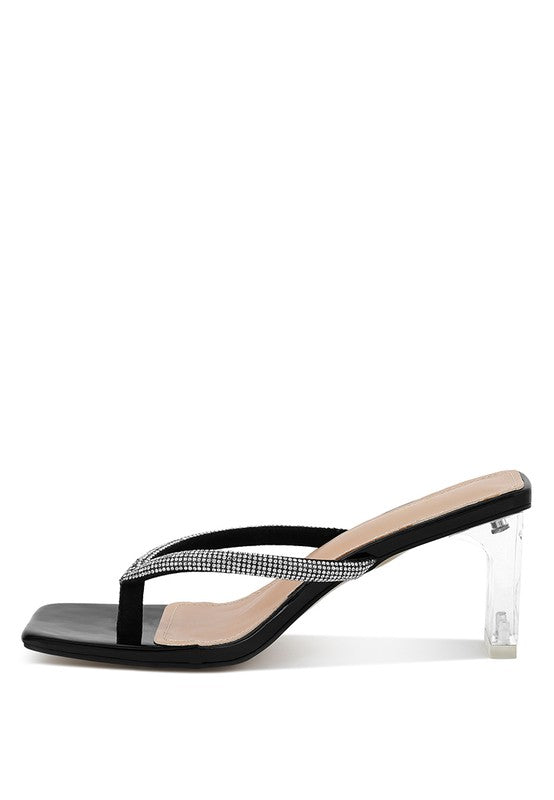 LITCHI CRYSTAL LINED THONG BLOCK HEELED SANDAL - Body By J'ne