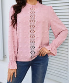 Swiss Dot Mock Neck Flounce Sleeve Blouse