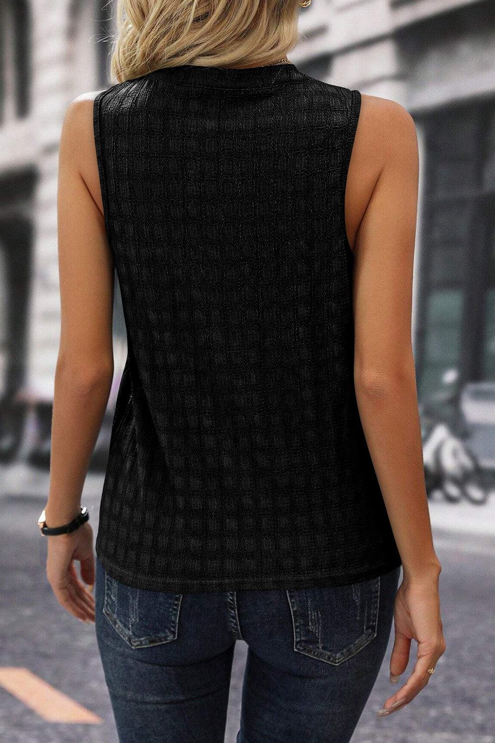 Solid Notched Sleeveless Blouse - Body By J'ne