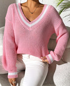 Contrast Trim V-Neck Long Sleeve Sweater