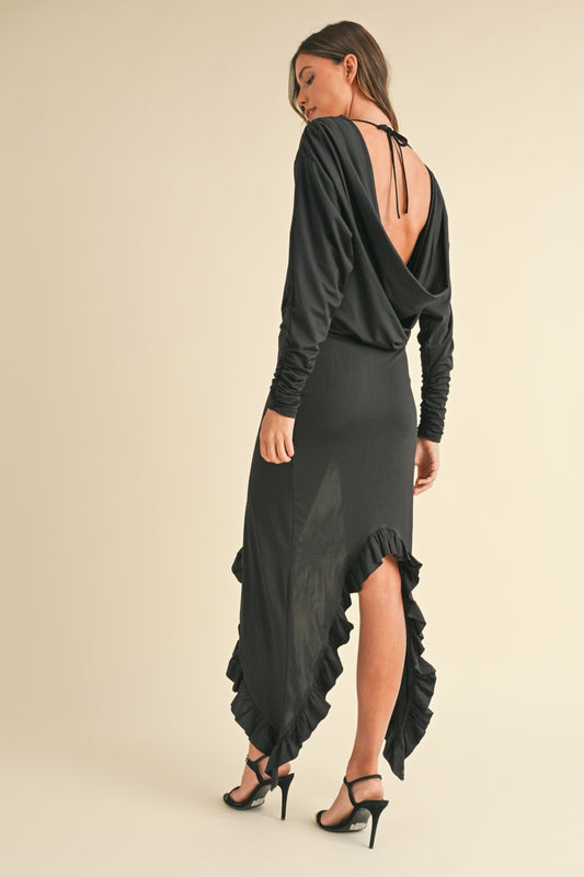 Backless Asymmetric Ruffle Hem Dress - Body By J'ne