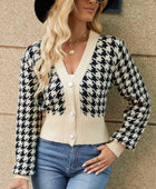 Houndstooth Button Up Long Sleeve Cardigan