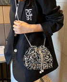 Sequin Chain Drawstring Bucket Bag