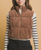 Corduroy Zip Up Puffer Vest with Pockets