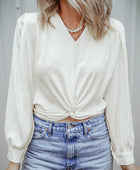 Textured V-Neck Long Sleeve Blouse