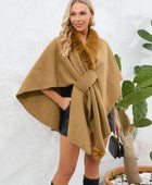 Fuzzy Trim Open Front Poncho