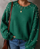 Pearl Detail Round Neck Long Sleeve Sweater