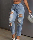 Distressed High Rise Jeans with Pockets