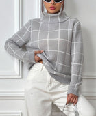 Plaid Turtleneck Long Sleeve Sweater