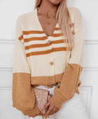 Color Block V-Neck Button Down Long Sleeve Cardigan