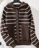 Striped Button Up Long Sleeve Hooded Cardigan