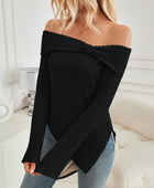 Ribbed Asymmetrical Hem Off-Shoulder Long Sleeve T-Shirt