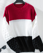 Color Block Round Neck Long Sleeve Sweater