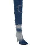 Eilish Rhinestones Knee High Denim Boots