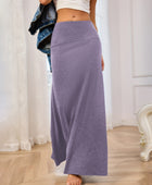 Solid Elastic Waist Maxi Skirt