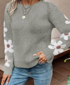 Flower Round Neck Long Sleeve Sweater