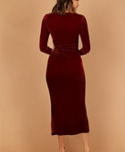 Cutout Side Slit Boat Neck Long Sleeve Dress