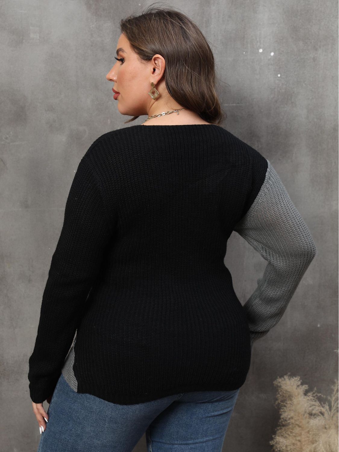 Two-Tone Surplice Neck Sweater - Body By J'ne