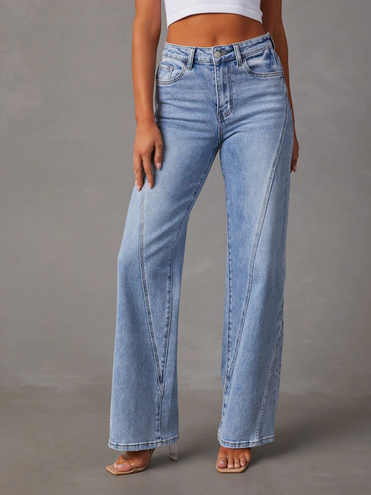 High Waist Straight Jeans with Pockets - Body By J'ne
