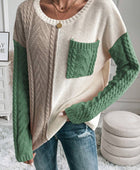 Color Block Round Neck Long Sleeve Sweater