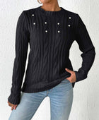 Cable-Knit Round Neck Long Sleeve Sweater