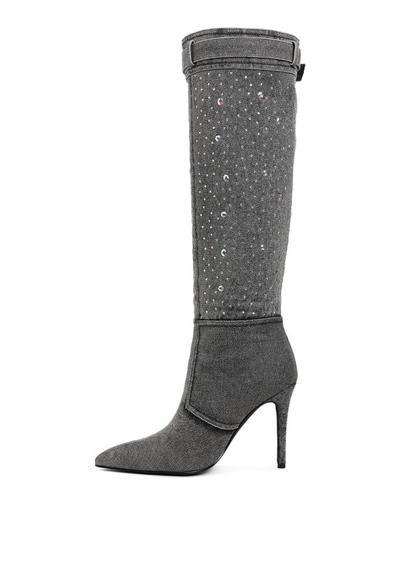 Cornik Multi Color Stones Denim Boots - Body By J'ne