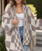 Plaid Open Front Long Sleeve Cardigan