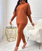 Turtleneck Batwing Sleeve Top and Pants Set