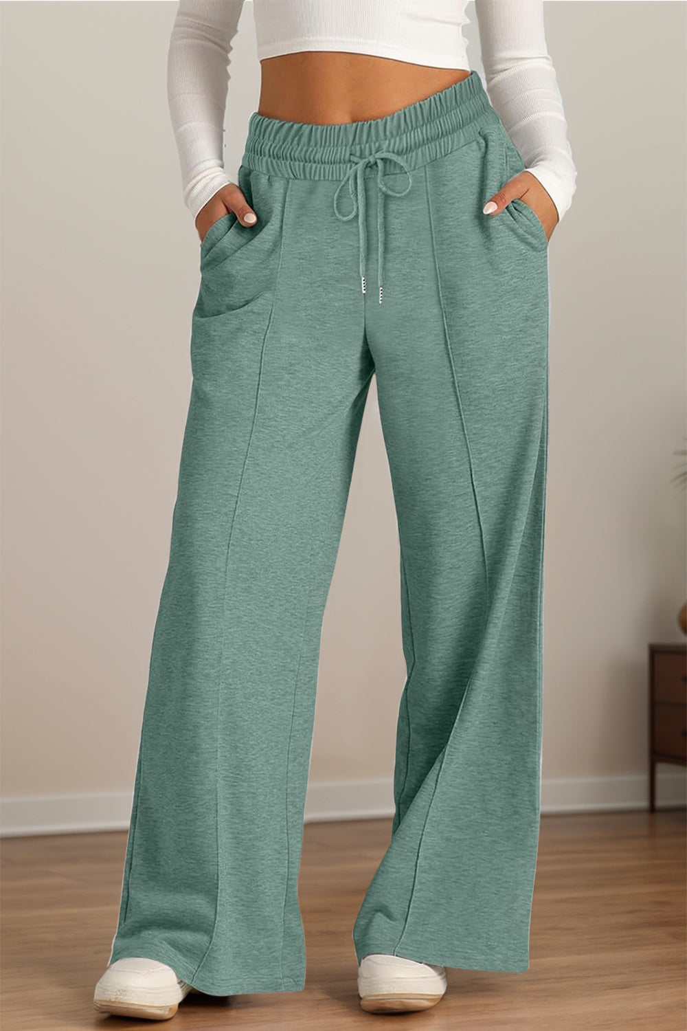 Drawstring Elastic Waist Wide Leg Pants - Body By J'ne