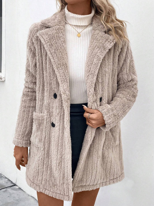 Fuzzy Button Up Long Sleeve Coat with Pockets - Body By J'ne