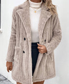 Fuzzy Button Up Long Sleeve Coat with Pockets