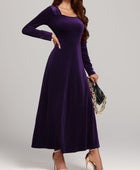 Square Neck Long Sleeve Velvet Dress