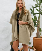 Fuzzy Trim Open Front Poncho